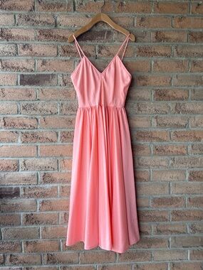BOUTIQUE Handmade Peach Midi Dress Spaghetti Strap Fit Flare Summer